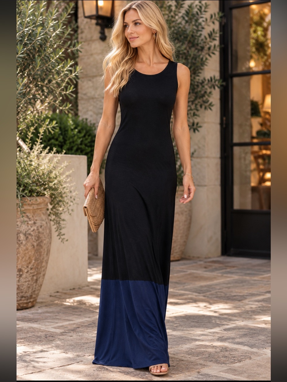 VINCE Knit Long Maxi Colorblock 100% Cotton Dress Size XS Minimalist